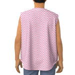 White And Pink Zigzag Pattern Print Sleeveless Baseball Jersey