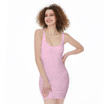White And Pink Zigzag Pattern Print Sleeveless Bodycon Dress
