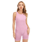 White And Pink Zigzag Pattern Print Sleeveless One Piece Swimsuit