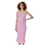 White And Pink Zigzag Pattern Print Slim Fit Midi Cami Dress
