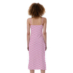 White And Pink Zigzag Pattern Print Slim Fit Midi Cami Dress