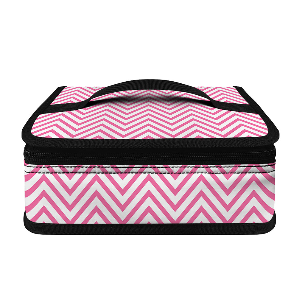 White And Pink Zigzag Pattern Print Small Lunch Bag