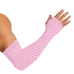White And Pink Zigzag Pattern Print Sun Protection Arm Sleeves