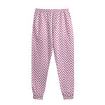 White And Pink Zigzag Pattern Print Sweatpants