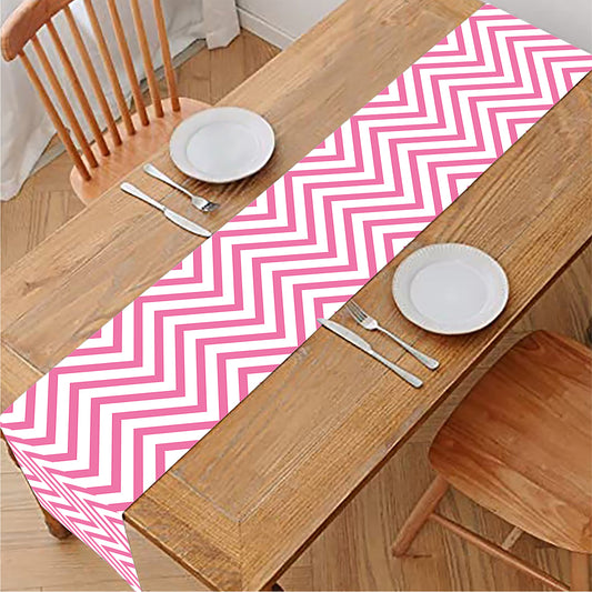 White And Pink Zigzag Pattern Print Table Runner