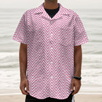 White And Pink Zigzag Pattern Print Textured Short Sleeve Shirt