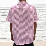 White And Pink Zigzag Pattern Print Textured Short Sleeve Shirt