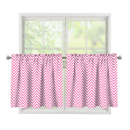 White And Pink Zigzag Pattern Print Tier Curtains