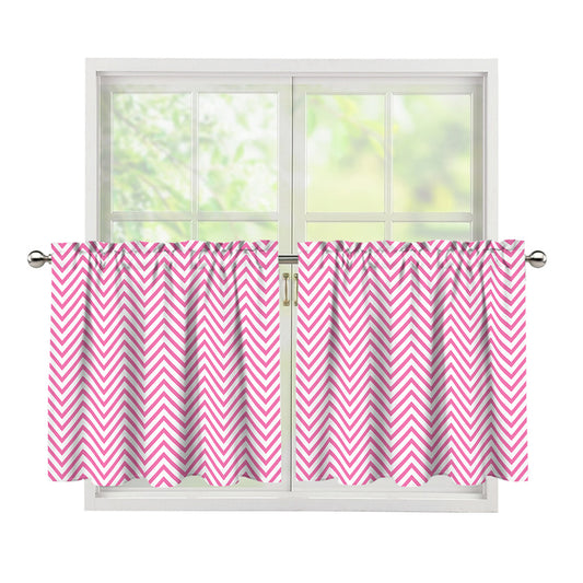 White And Pink Zigzag Pattern Print Tier Curtains
