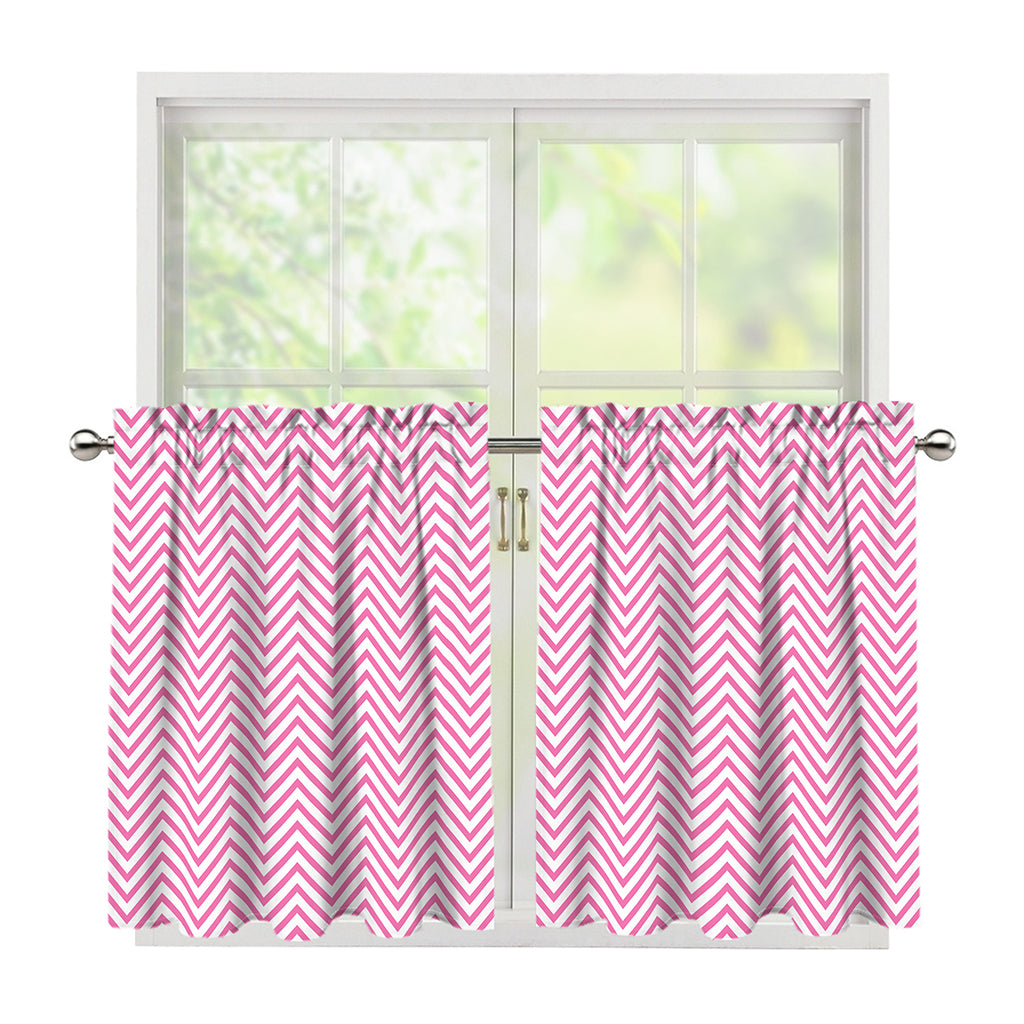 White And Pink Zigzag Pattern Print Tier Curtains
