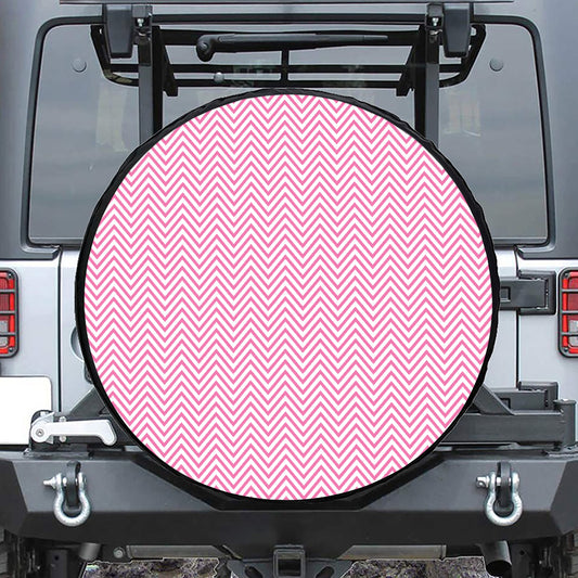 White And Pink Zigzag Pattern Print Tire Cover