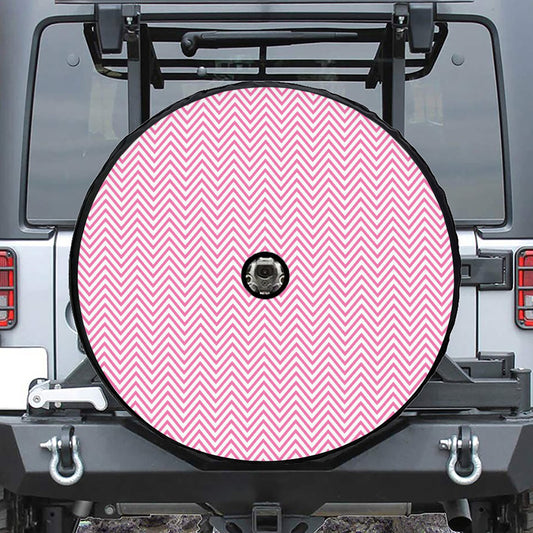 White And Pink Zigzag Pattern Print Tire Cover With Camera Hole