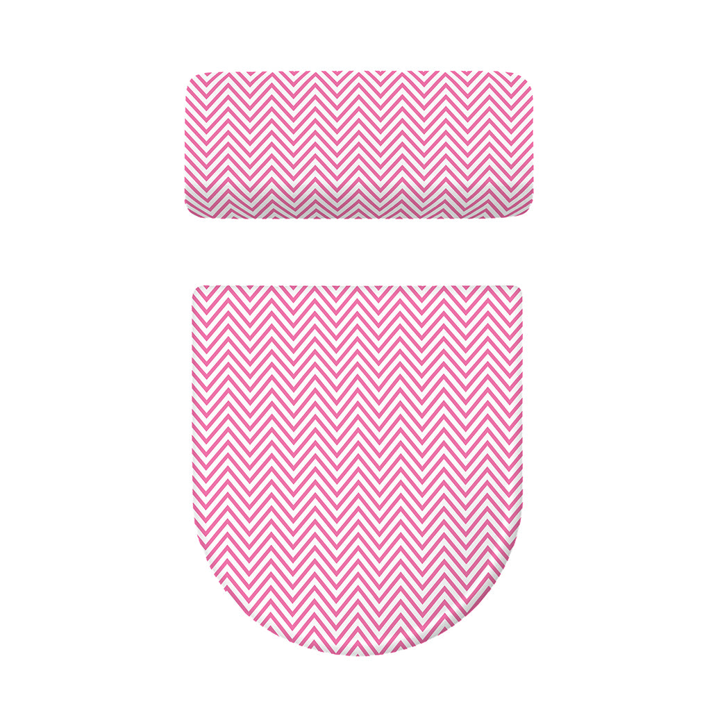 White And Pink Zigzag Pattern Print Toilet Lid And Tank Cover Set