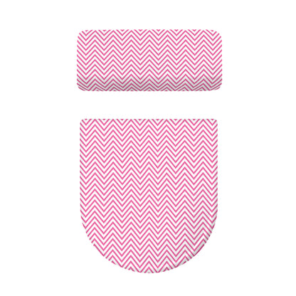 White And Pink Zigzag Pattern Print Toilet Lid And Tank Cover Set