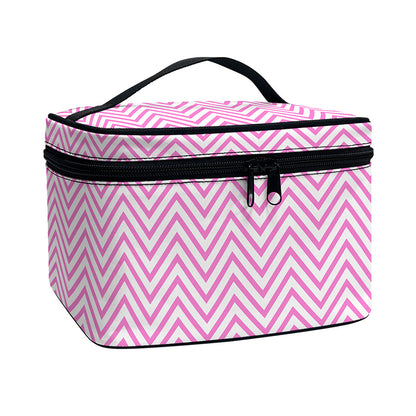 White And Pink Zigzag Pattern Print Travel Makeup Bag