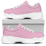 White And Pink Zigzag Pattern Print White Chunky Shoes