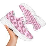 White And Pink Zigzag Pattern Print White Chunky Shoes