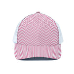 White And Pink Zigzag Pattern Print White Mesh Trucker Cap