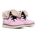 White And Pink Zigzag Pattern Print Winter Boots