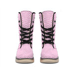 White And Pink Zigzag Pattern Print Winter Boots