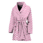 White And Pink Zigzag Pattern Print Women's Bathrobe