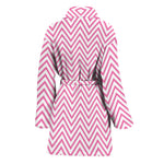 White And Pink Zigzag Pattern Print Women's Bathrobe