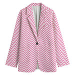 White And Pink Zigzag Pattern Print Women's Blazer