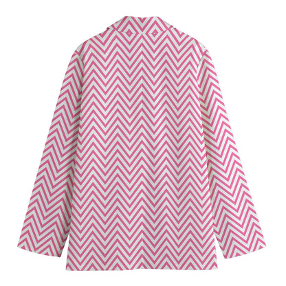White And Pink Zigzag Pattern Print Women's Blazer