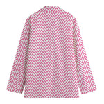 White And Pink Zigzag Pattern Print Women's Cotton Blazer