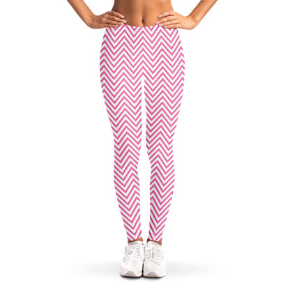 White And Pink Zigzag Pattern Print Women's Leggings