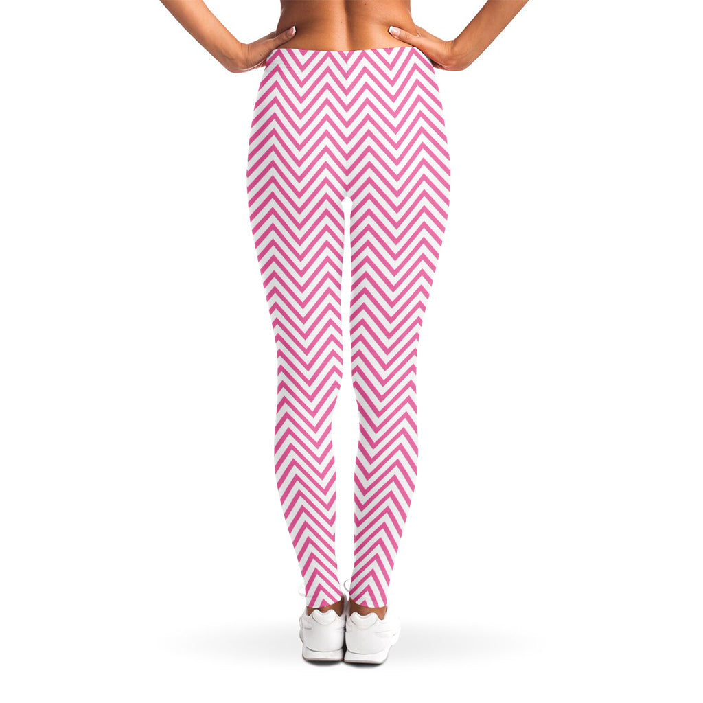 White And Pink Zigzag Pattern Print Women's Leggings