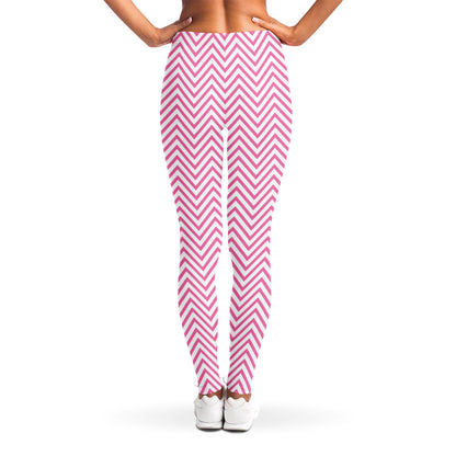 White And Pink Zigzag Pattern Print Women's Leggings