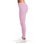White And Pink Zigzag Pattern Print Women's Leggings