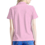 White And Pink Zigzag Pattern Print Women's Polo Shirt