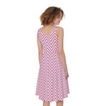White And Pink Zigzag Pattern Print Women's Sleeveless Dress