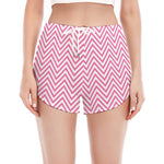 White And Pink Zigzag Pattern Print Women's Split Running Shorts