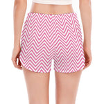 White And Pink Zigzag Pattern Print Women's Split Running Shorts
