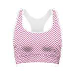 White And Pink Zigzag Pattern Print Women's Sports Bra