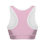 White And Pink Zigzag Pattern Print Women's Sports Bra