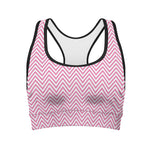 White And Pink Zigzag Pattern Print Women's Sports Bra