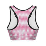 White And Pink Zigzag Pattern Print Women's Sports Bra