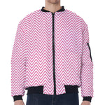 White And Pink Zigzag Pattern Print Zip Sleeve Bomber Jacket