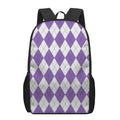 White And Purple Argyle Pattern Print 17 Inch Backpack