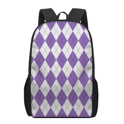 White And Purple Argyle Pattern Print 17 Inch Backpack