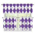 White And Purple Argyle Pattern Print 3 Piece Kitchen Curtains