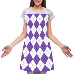 White And Purple Argyle Pattern Print Adjustable Apron
