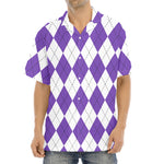 White And Purple Argyle Pattern Print Aloha Shirt