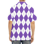 White And Purple Argyle Pattern Print Aloha Shirt