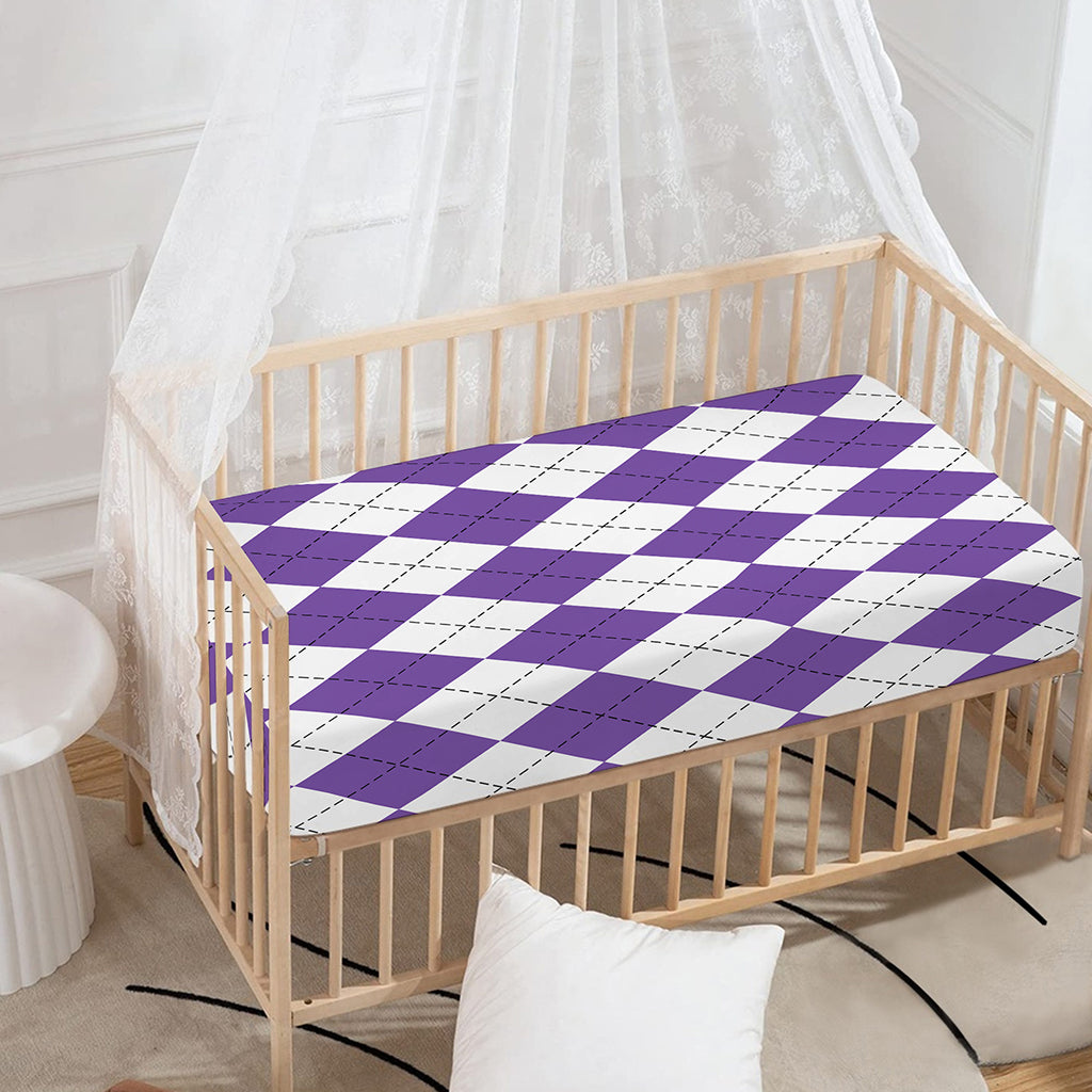 White And Purple Argyle Pattern Print Baby Crib Sheet