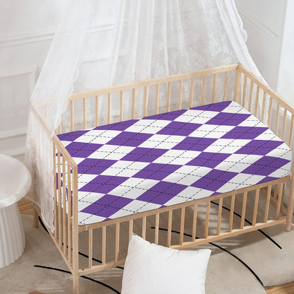 White And Purple Argyle Pattern Print Baby Crib Sheet